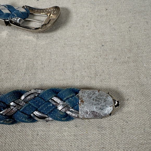 Western Braided Denim Silver Metallic Belt Buckle Blue Coastal boho festival - Picture 8 of 10